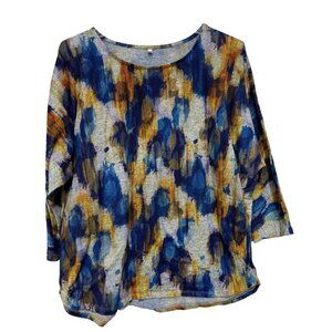 Womens 1X Top Blouse Colorful Artsy Abstract 3/4 Sleeve Shirt Unknown Brand